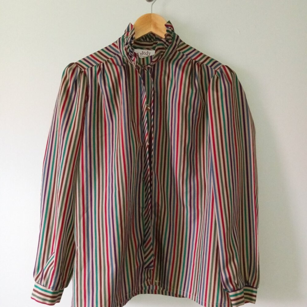JODY High Collar Long Sleeve Striped Blouse